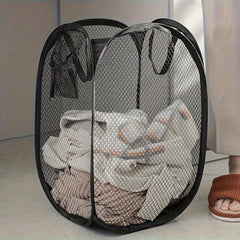 Collapsible Pop Up Mesh Laundry Hamper High Capacity Round Polyester