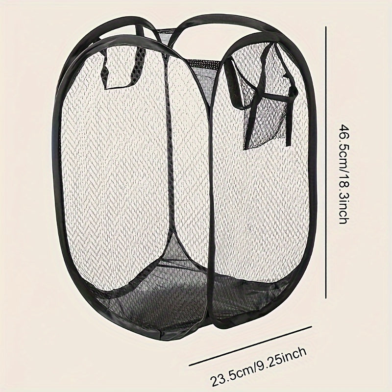 Collapsible Pop Up Mesh Laundry Hamper High Capacity Round Polyester