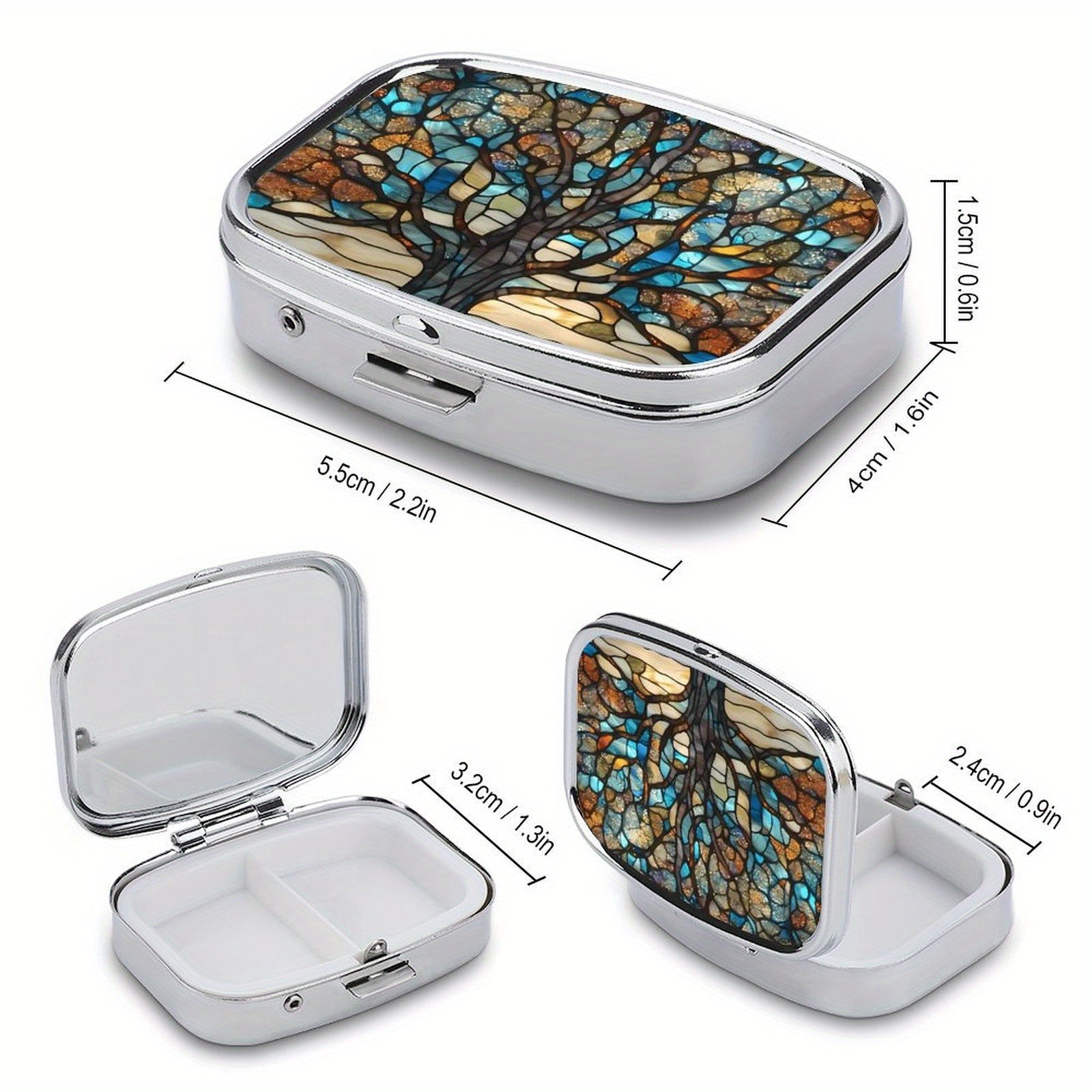 Stained Glass Trees Pill Box 2 Compartment Medicine Case