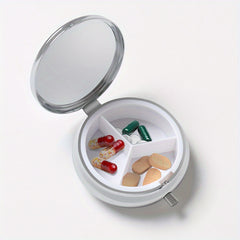 3 Compartment Pill Organizer Round Case with Puppy & Butterfly Print