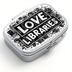 Portable Library Pill Organizer with 2 Compartments - Metal Medicine Box