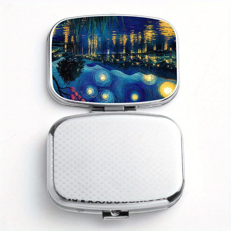 Van Gogh Starry Night Pill Box 2 Compartment Compact Metal Medicine Case