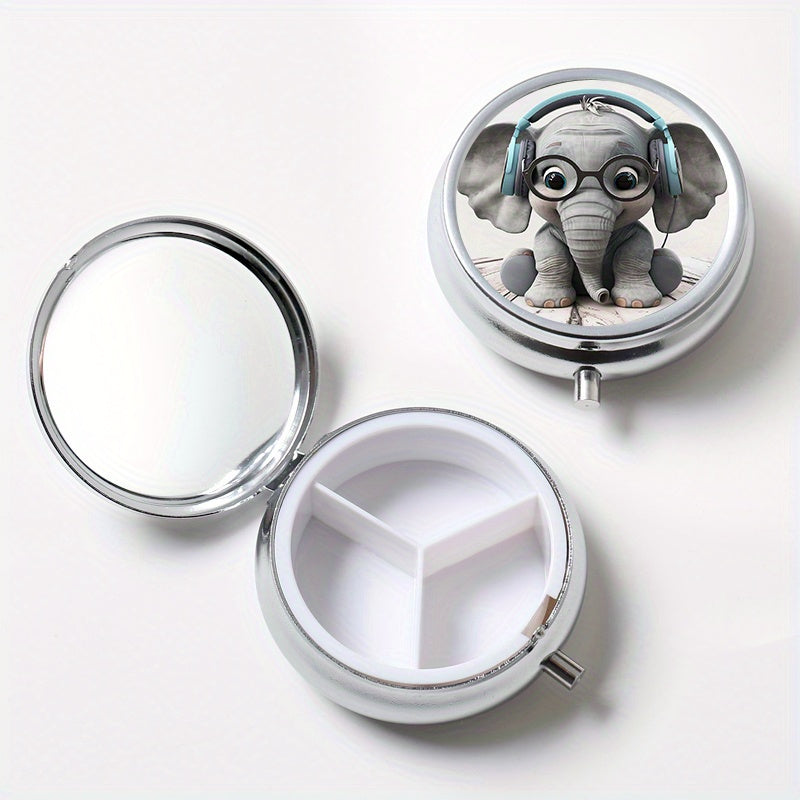 Elephant Pattern Medicine Organizer w/ 3 Compartments