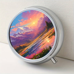 Snow Mountain Round Pill Box 3 Compartment Mini Portable Travel Outdoor Sports