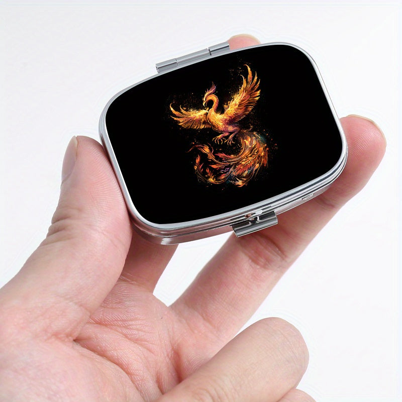 Phoenix Print Pill Organizer Metal Case for Travel & Outdoor