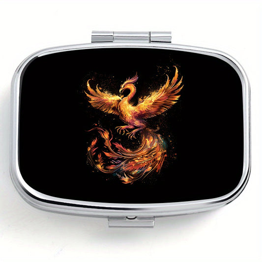 Phoenix Print Pill Organizer Metal Case for Travel & Outdoor