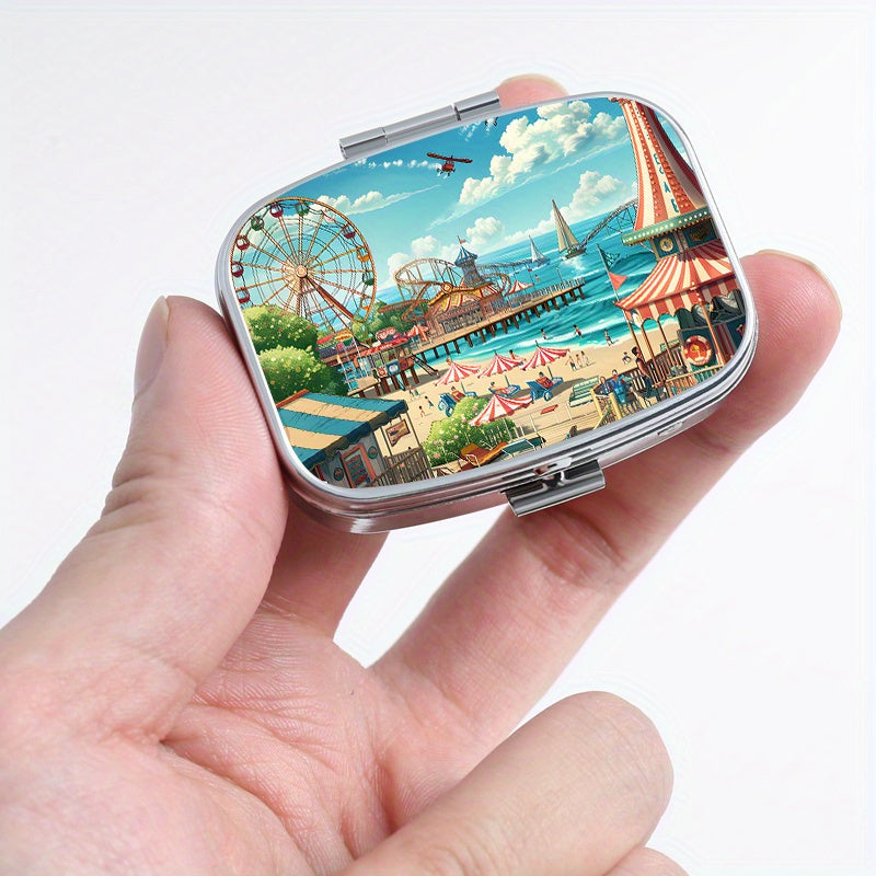 Portable Pill Organizer Metal Case 2 Compartment Medicine Box