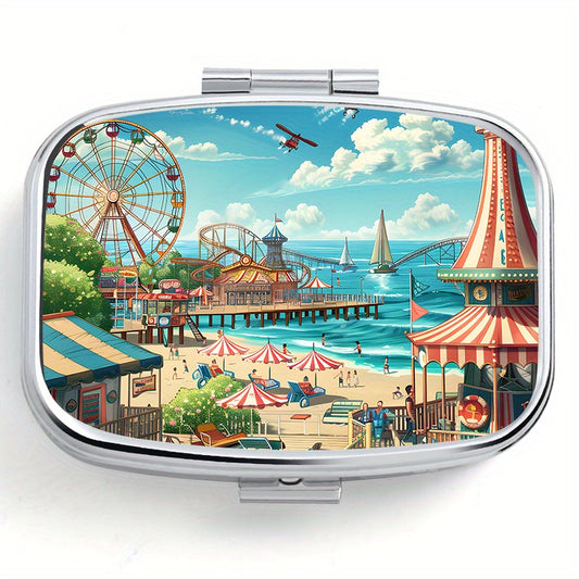 Portable Pill Organizer Metal Case 2 Compartment Medicine Box