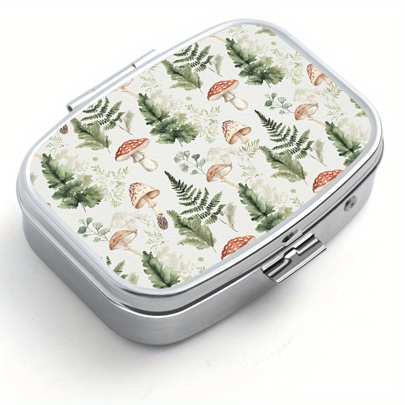 Portable Pill Organizer with Fern & Mushroom Design