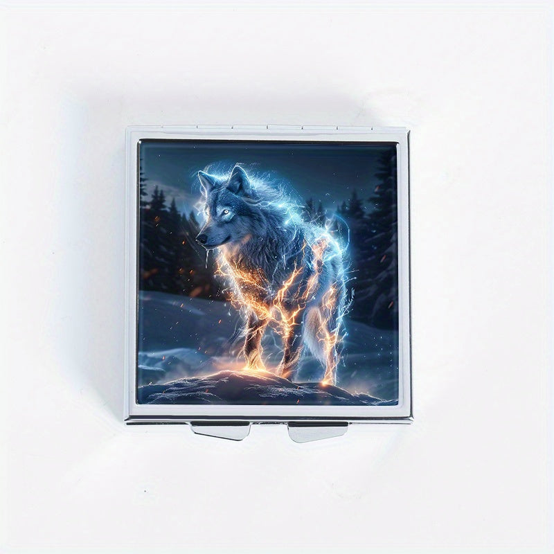 Ice Flame Wolf Print Pill Organizer Metal Case