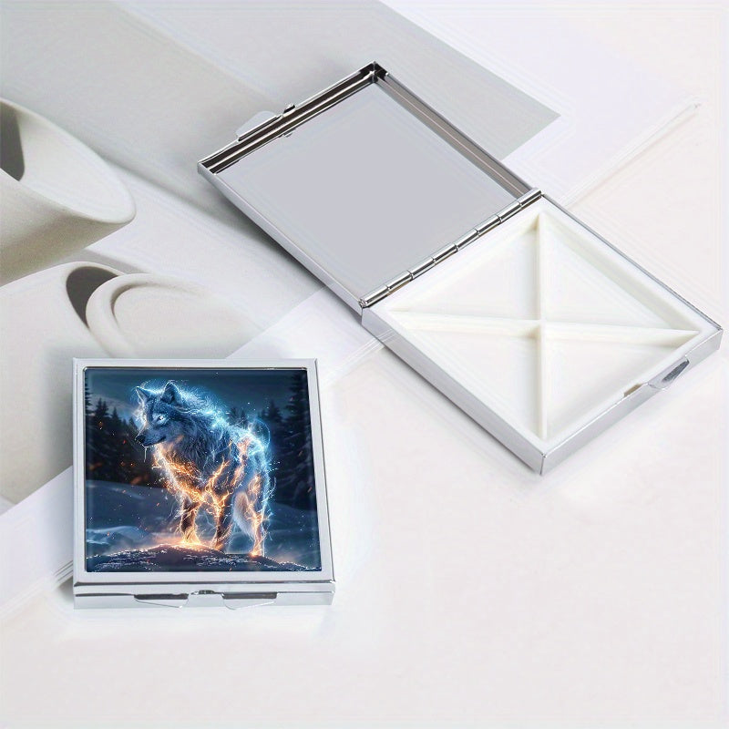 Ice Flame Wolf Print Pill Organizer Metal Case