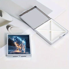 Ice Flame Wolf Print Pill Organizer Metal Case