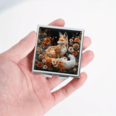 Floral Fox Pattern Square Pill Organizer 4 Compartment Medicine Box Metal Case