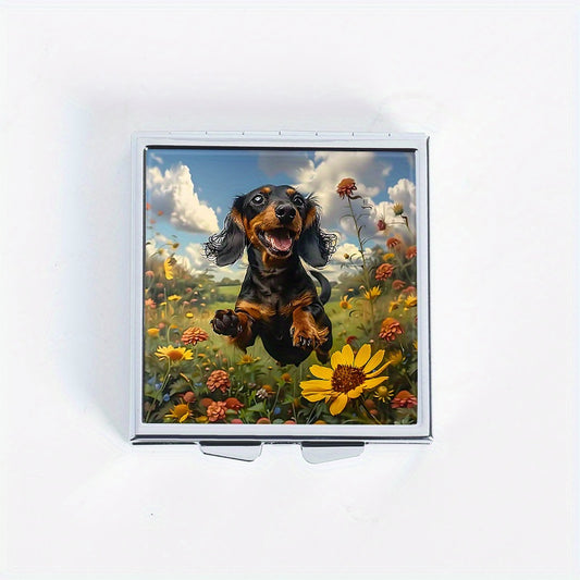 Garden Puppy Print Pill Box 4 Compartment Metal Storage Case