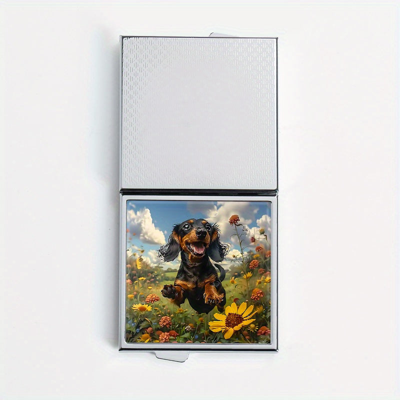 Garden Puppy Print Pill Box 4 Compartment Metal Storage Case