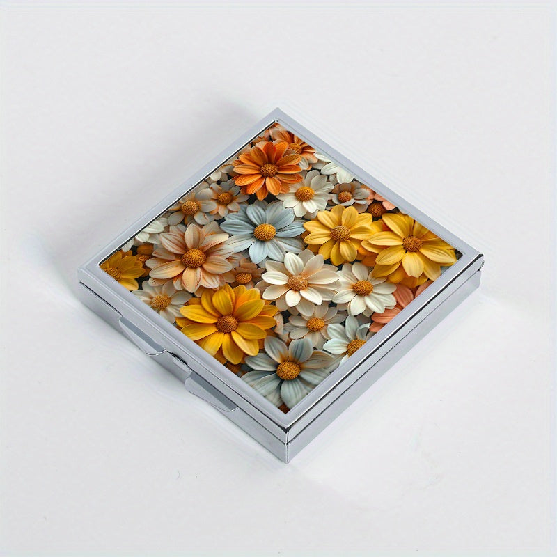 Patterned Square Medicine Box Portable Four Compartment Pill Box