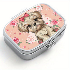 Flower Puppy Pattern Print Medicine Box with Two Compartments