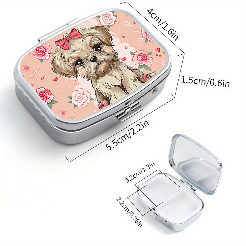 Flower Puppy Pattern Print Medicine Box with Two Compartments