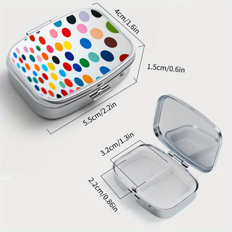 Colorful Polka Dot Print Square Pill Box 2 Compartment Mini Medicine Case