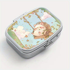 Hedgehog Print Pill Organizer 2 Compartment Portable Metal Case