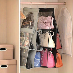 Space Saving Hanging Handbag Organizer Grey Polyester PVC Storage Rack