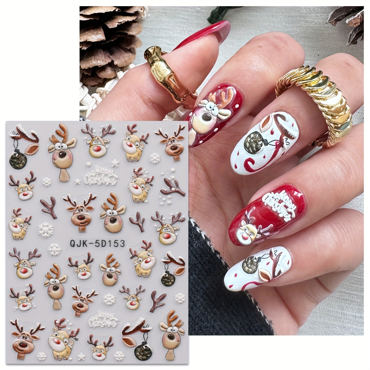 Christmas Nail Stickers 3 Packs - Reindeer Santa Snowflake & Snowman Designs