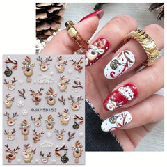 Christmas Nail Stickers 3 Packs - Reindeer Santa Snowflake & Snowman Designs