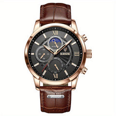 LIGE Men Watches Leather Waterproof Luminous Quartz Wristwatch