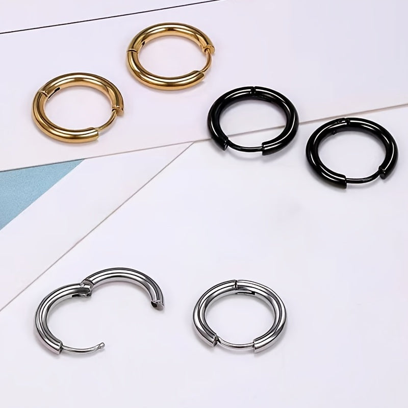 Titanium Steel Hoop Earrings Set for Men Women