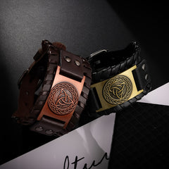 Viking Totem Bracelet Retro Triangle Logo Faux Leather