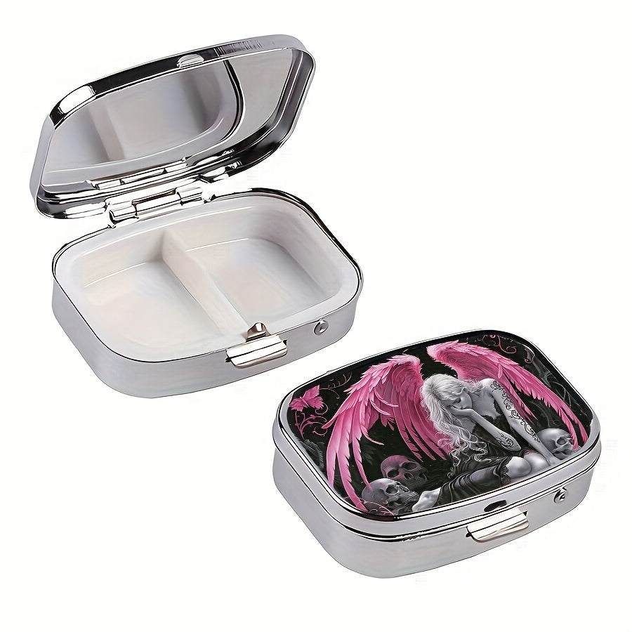 Angel Winged Girl 2 Compartment Case Portable Metal Medicine Box