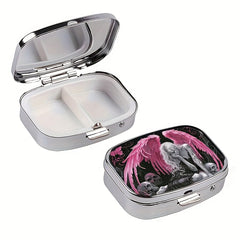 Angel Winged Girl 2 Compartment Case Portable Metal Medicine Box