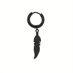 Punk Style Feather Pendant Steel Earrings