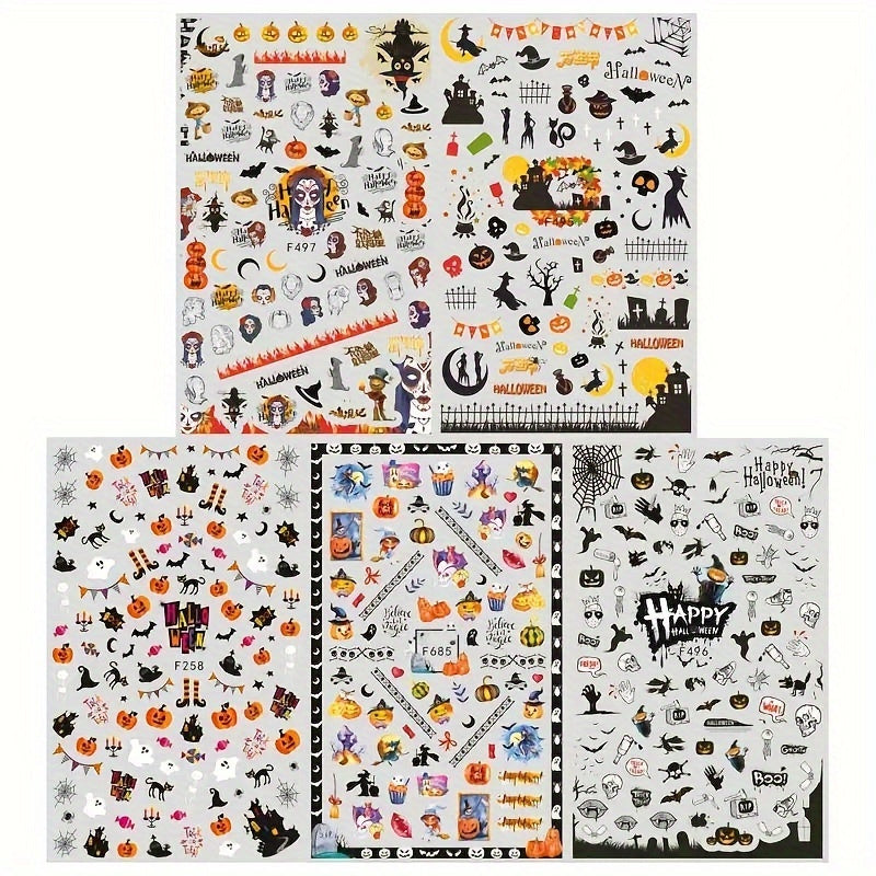 Halloween Nail Art Stickers Decals Ghost Pumpkin Witch Self Adhesive