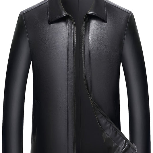 Men's Leather Jackets V neck Business Zipper Pockets