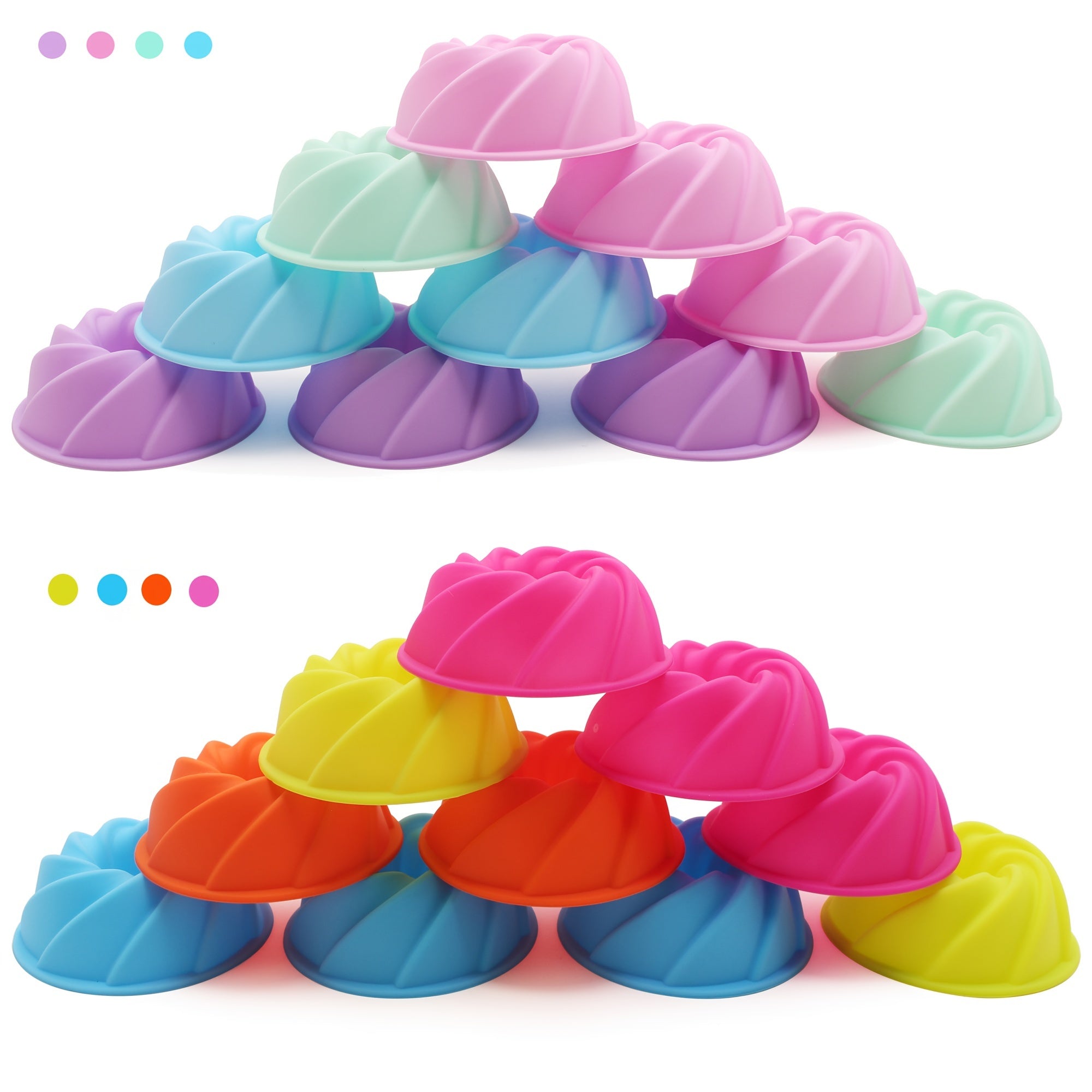 12pcs Silicone Bundt Cake Mold Non Stick Mini Fluted Cake Cups