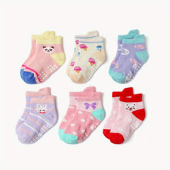 12 Pairs Girls Cartoon Toddler Socks Cotton Non-slip Walking Socks