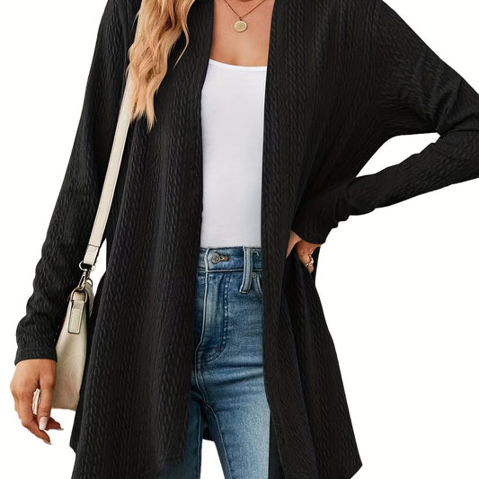 Women's Plus Solid Cable Long Sleeve Open Front Cardigan