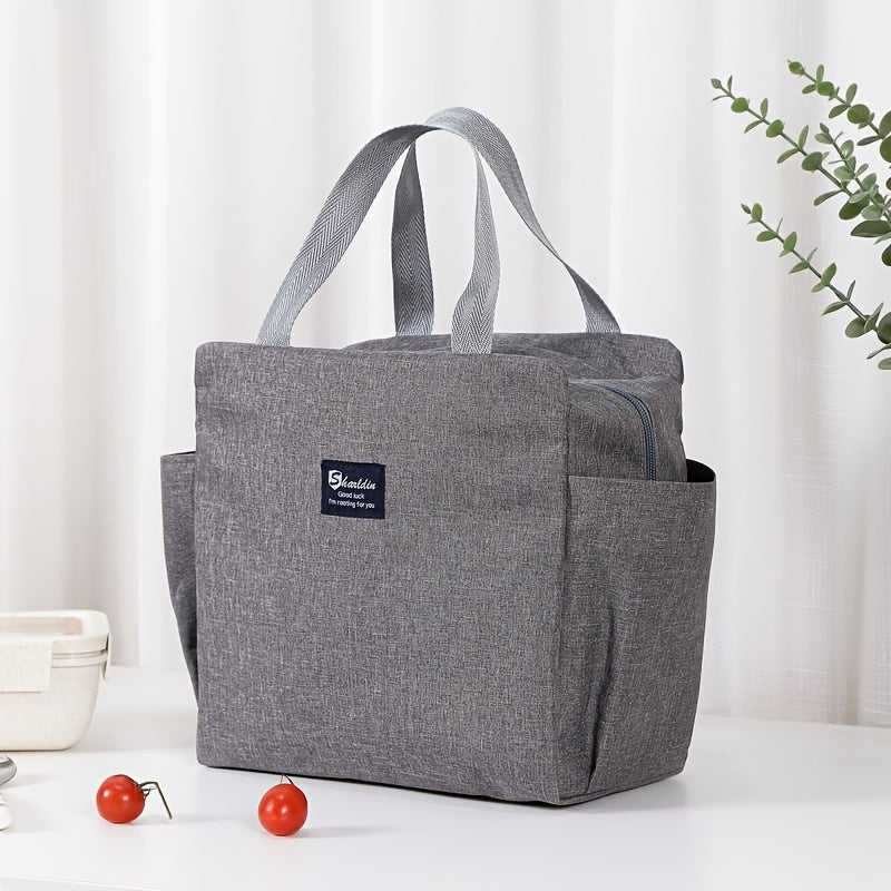 Large Capacity Dual Side Pocket Insulated Tote in Pink Gray Navy