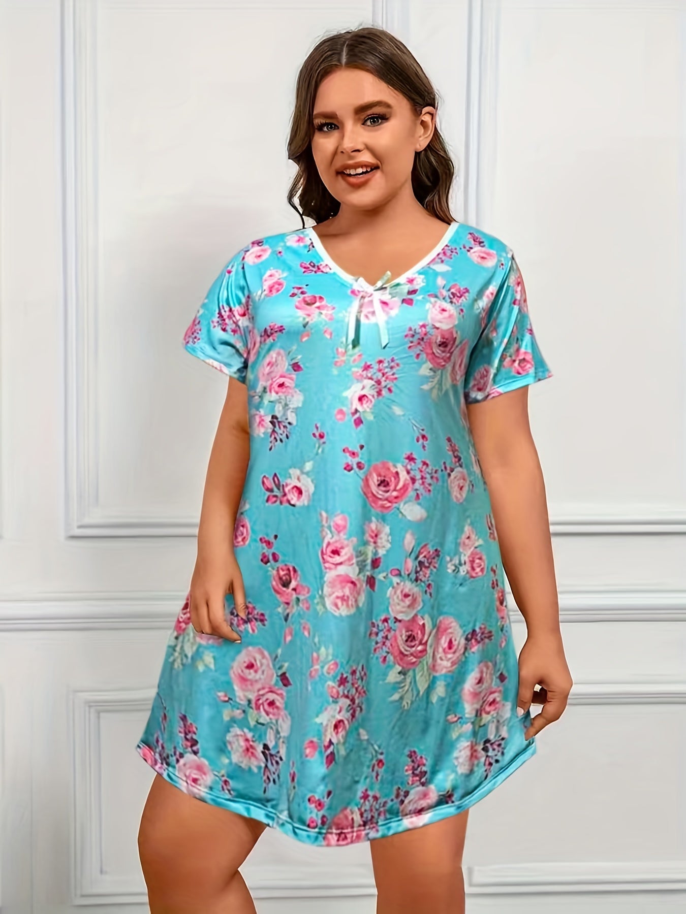Loungewear Dress Women's Floral Print V Neck Nightdress