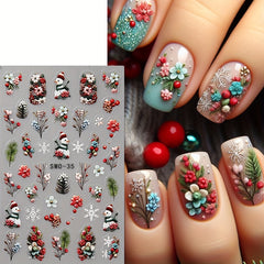 2pcs Christmas Nail Art Stickers 3D Snowman Snowflake Self Adhesive