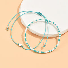 2 Pcs Colorful Rice Beads Anklet Adjustable Bracelet