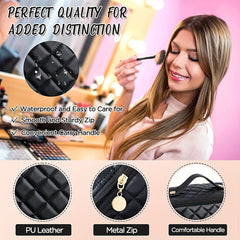 Large Capacity Travel Cosmetic Bag PU Leather Waterproof Makeup Bag