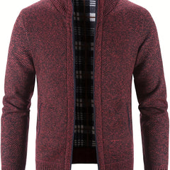 Men's Warm Stand Collar Fleece Jacket - Zip Up Knitted Cardigan