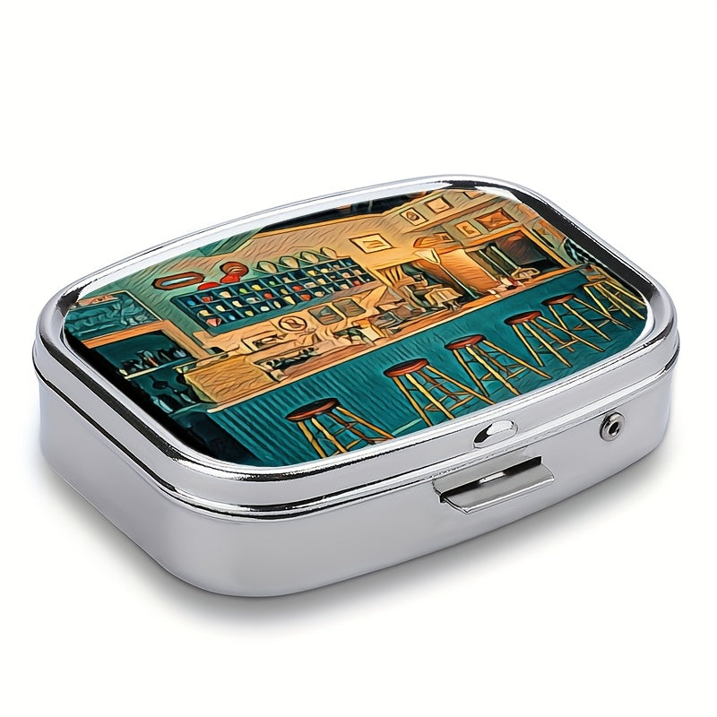Retro Diner Metal Pill Box 2 Compartment Medicine Organizer