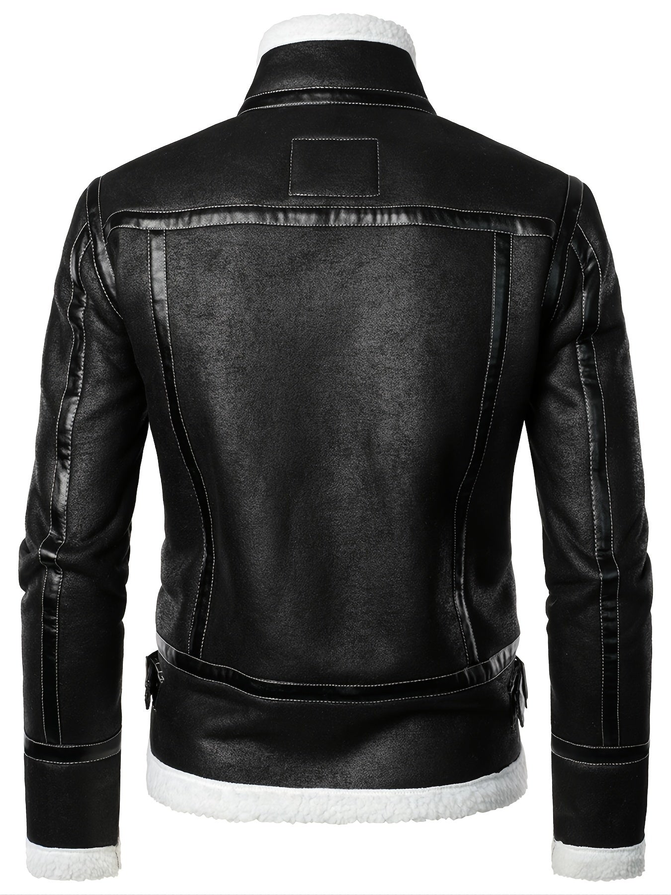 Men's Warm Fleece PU Jacket with Stand Collar for Fall Winter