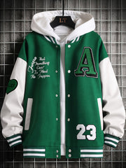Men's Stand Collar Casual Sports Jacket Block Letter Embroidery Coat