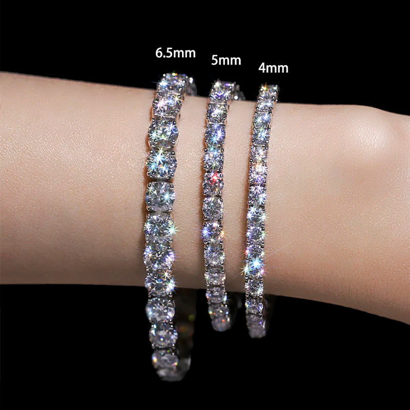2-6.5mm Moissanite Tennis Bracelet Platinum Plated 925 Sterling Silver