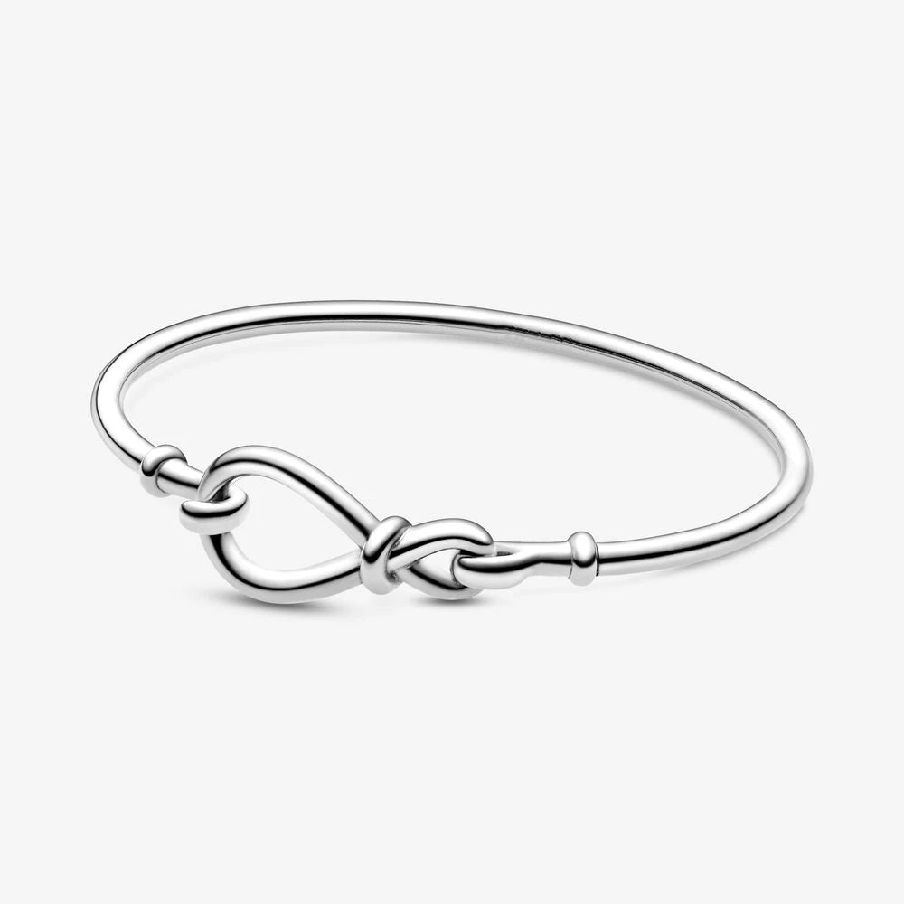 925 Silver Pan Charm Infinity Knot Chain Bracelet Bangle DIY Gift