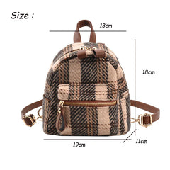 Winter Plaid Nylon Backpack Students Small Schoolbag Campus Stripe Style G